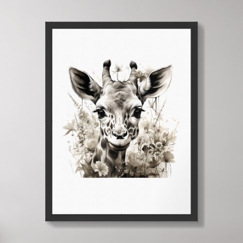 Chic Neutral sepia colors giraffe in the jungle Framed Art