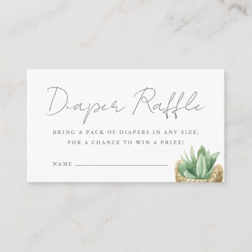 Chic Neutral Succulent Baby Shower Diaper Raffle Enclosure Card