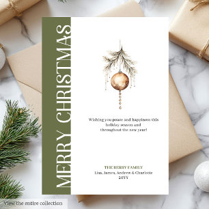 Chic neutral tones Christmas bauble greeting card