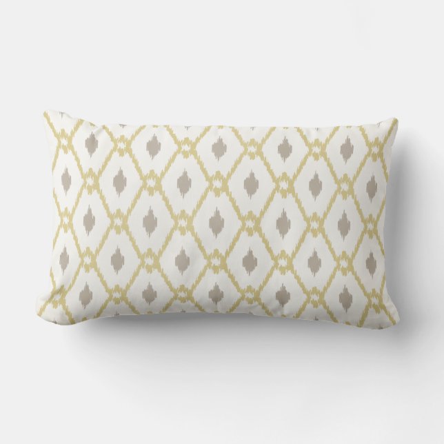 Chic neutral yellow taupe ikat diamond pattern lumbar pillow (Front)