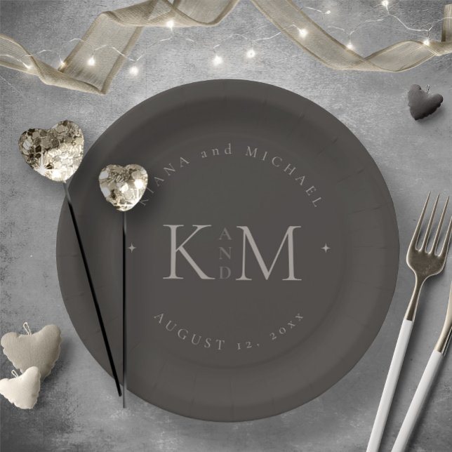 Chic Neutrals Wedding Initials Charcoal ID1020 Paper Plates (Creator Uploaded)