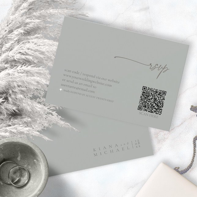Chic Neutrals Wedding QR Code Sage Gray ID1020 RSVP Card (Creator Uploaded)