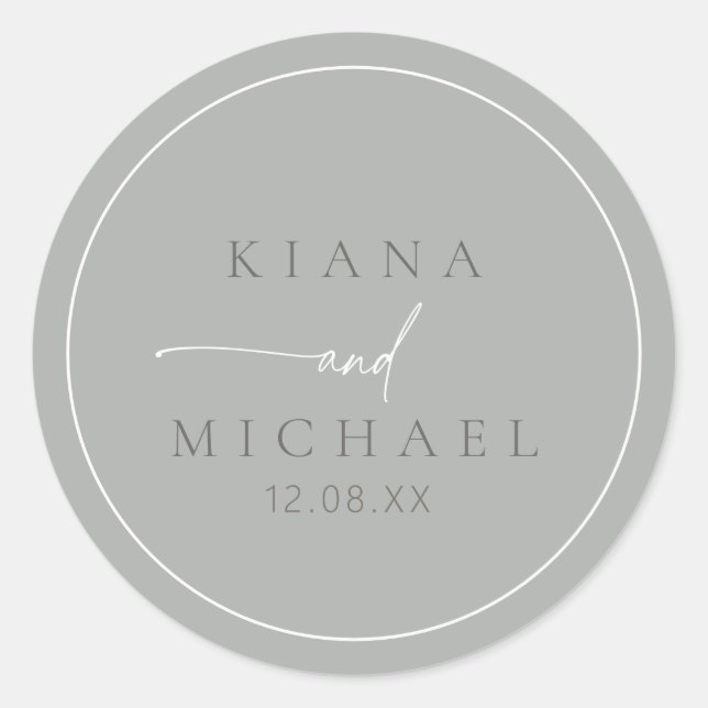 Chic Neutrals Wedding Sage Gray ID1020 Classic Round Sticker (Front)