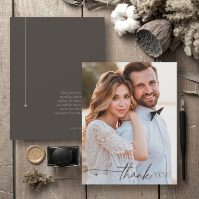 Chic Neutrals Wedding Thank You Charcoal ID1020 Card (Creator Uploaded)