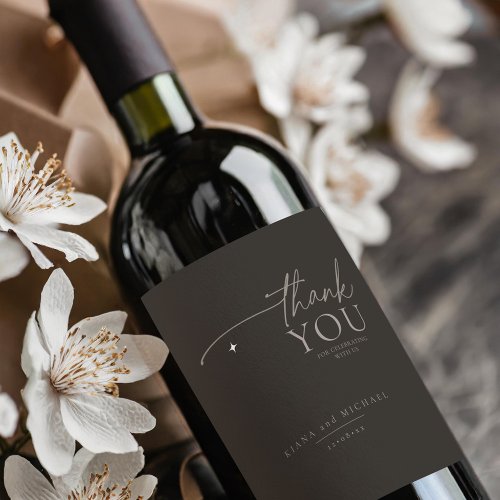 Chic Neutrals Wedding Thank You Charcoal ID1020 Wine Label