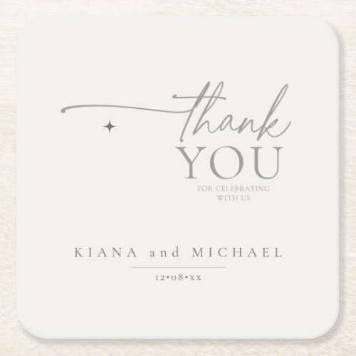 Chic Neutrals Wedding Thank You Linen ID1020 Square Paper Coaster