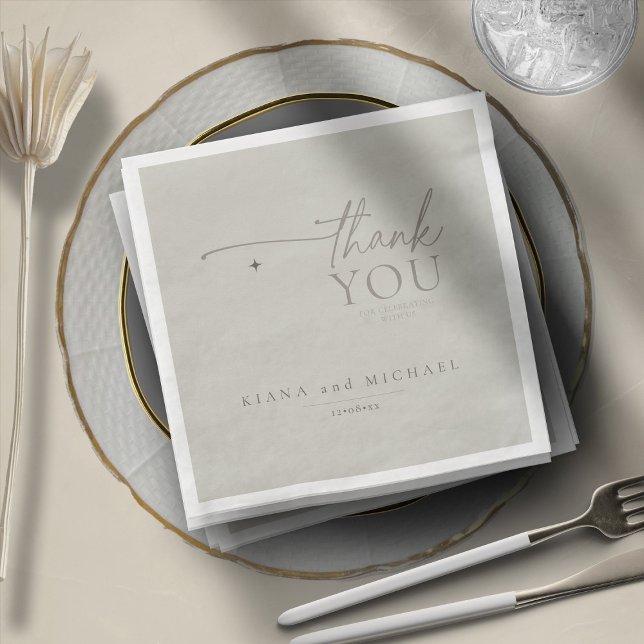 Chic Neutrals Wedding Thank You Pastel Gray ID1020 Paper Dinner Napkins (Creator Uploaded)