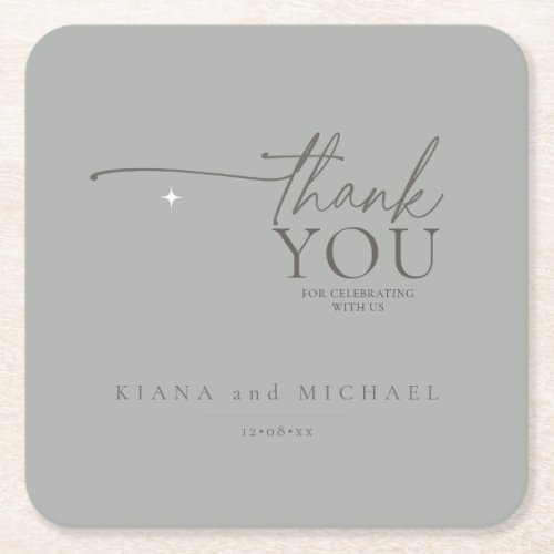 Chic Neutrals Wedding Thank You Pastel Gray ID1020 Square Paper Coaster