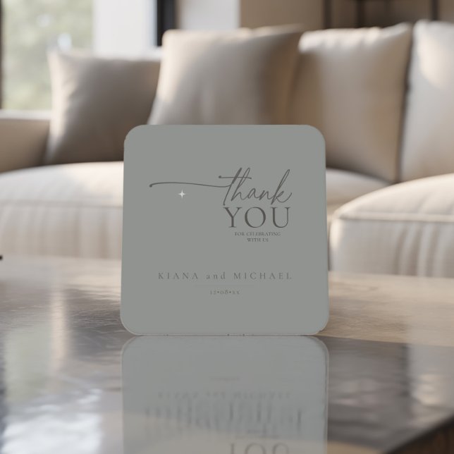 Chic Neutrals Wedding Thank You Pastel Gray ID1020 Square Paper Coaster (Creator Uploaded)