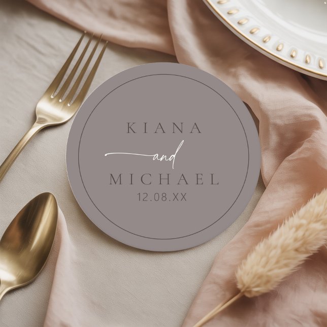 Chic Neutrals Wedding Warm Gray ID1020 Round Paper Coaster (Creator Uploaded)
