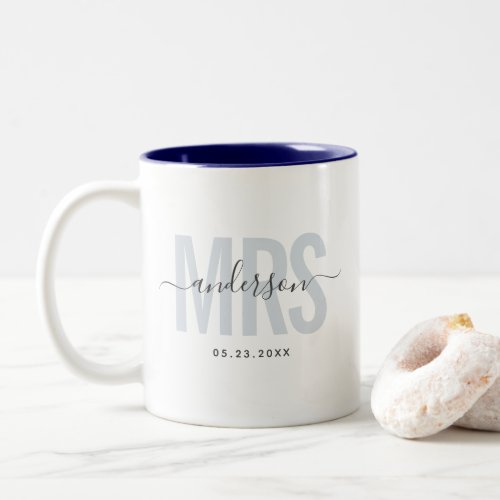 Chic New MRS Custom Name Wedding Date Blue Two_Tone Coffee Mug