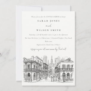 Chic New Orleans Louisiana Sketch Couples Shower Invitation
