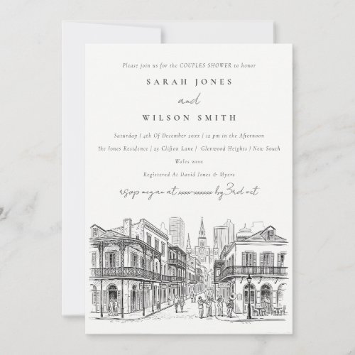 Chic New Orleans Louisiana Sketch Couples Shower Invitation