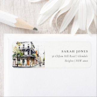 Chic New Orleans Louisiana Watercolor Address Label