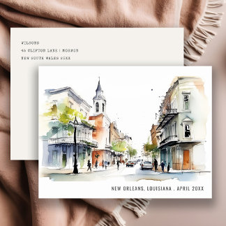 Chic New Orleans Louisiana Watercolor Travel Postcard