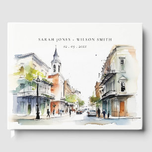 Chic New Orleans Louisiana Watercolor Wedding Guest Book