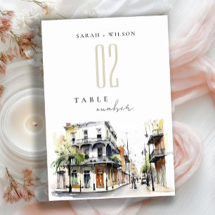 Chic New Orleans Louisiana Watercolor Wedding Table Number