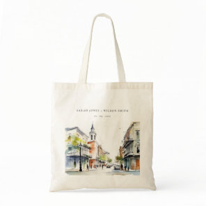 Chic New Orleans Louisiana Watercolor Wedding Tote Bag