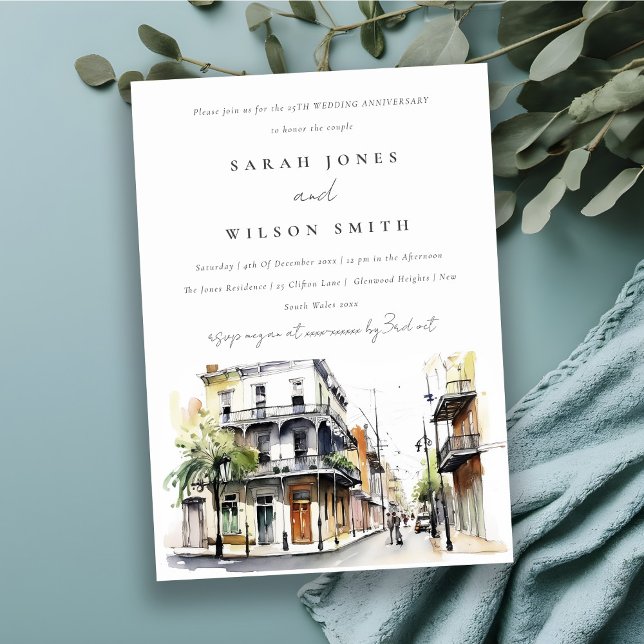 Chic New Orleans Louisiana Wedding Anniversary Invitation (Creator Uploaded)