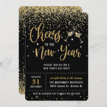 Chic New Year's Eve Party Black Gold Glitter Invit Invitation