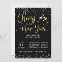 Chic New Year's Eve Party Black Gold Glitter Invitation