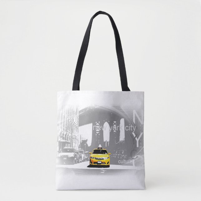 Chic New York City Nyc Brooklyn Bridge Yellow Taxi Tote Bag (Front)