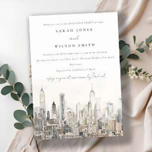 Chic New York City Skyline Watercolor Engagement Invitation