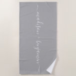Chic Newlywed Monogram Names Gray Beach Towel<br><div class="desc">Chic monogrammed beach towel with the names of the newly weds in handwritten white elegant script calligraphy on a gray background. Simply add your names. Perfect gift for the newlywed couple or engaged couple. Exclusively designed for you by Happy Dolphin Studio. If you need any help or matching products, please...</div>