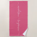 Chic Newlywed Monogram Names Hot Pink Beach Towel<br><div class="desc">Chic monogrammed beach towel with the names of the newly weds in handwritten white elegant script calligraphy on a hot pink background. Simply add your names. Perfect gift for the newlywed couple or engaged couple. Exclusively designed for you by Happy Dolphin Studio. If you need any help or matching products,...</div>