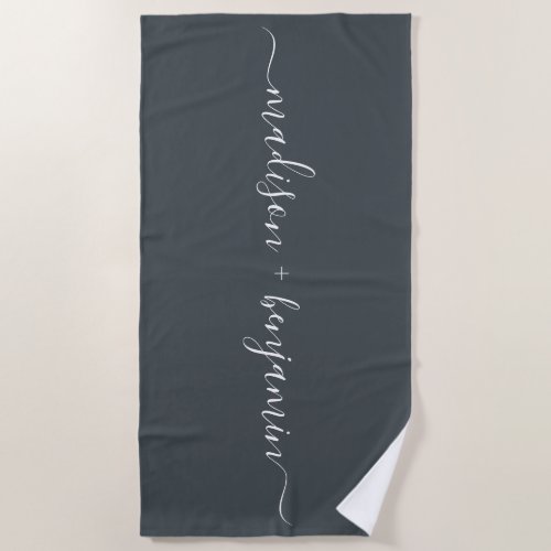 Chic Newlywed Monogram Names Off_Black Beach Towel