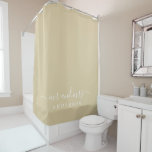Chic Newlywed Mr Mrs Beige Sand Monogram Shower Curtain<br><div class="desc">Chic beige sand monogram shower curtain with the text Mr and Mrs in white elegant script. The color ancestral gold is used for this stylish design you can customize with your married name. Perfect luxury gift for the newlywed couple. Exclusively designed for you by Happy Dolphin Studio.</div>