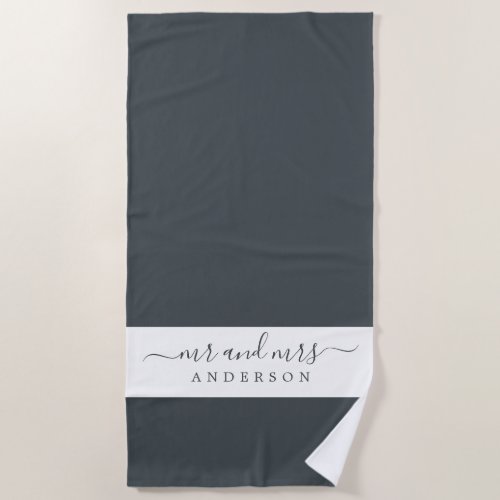 Chic Newlywed Mr Mrs Black and White Monogrammed Beach Towel