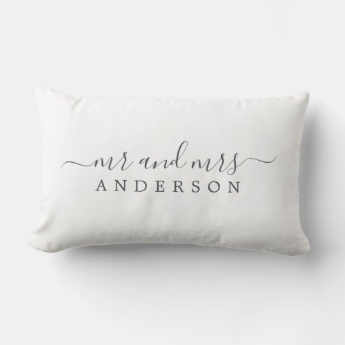 Chic Newlywed Mr Mrs Black White Monogram Lumbar Pillow