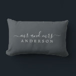 Chic Newlywed Mr Mrs Black White Monogram Lumbar Pillow<br><div class="desc">Chic, modern monogrammed black and white pillow with the text Mr and Mrs in white elegant script. Simply add your married name. The off-black color black forest is used for this stylish design. Perfect luxury gift for the newlywed couple. Exclusively designed for you by Happy Dolphin Studio. If you need...</div>