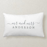 Chic Newlywed Mr Mrs Black White Monogram Lumbar Pillow<br><div class="desc">Chic, modern monogrammed black and white pillow with the text Mr and Mrs in off-black elegant script on a white background. Simply add your married name. Perfect gift for the newlywed couple. Exclusively designed for you by Happy Dolphin Studio. If you need any help or matching products please contact us...</div>