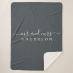 Chic Newlywed Mr Mrs Black White Monogram Sherpa Blanket<br><div class="desc">Chic, modern monogrammed black and white sherpa blanket with the text Mr and Mrs in white elegant script. Simply add your married name. The off-black color black forest is used for this stylish design. Perfect luxury gift for the newlywed couple. If you need any help or matching products please contact...</div>