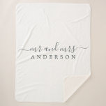 Chic Newlywed Mr Mrs Black White Monogram Sherpa Blanket<br><div class="desc">Chic, modern monogrammed black and white sherpa blanket with the text Mr and Mrs in off-black elegant script on a white background. Simply add your married name. The off-black color black forest is used for this stylish design. Perfect luxury gift for the newlywed couple. Exclusively designed for you by Happy...</div>