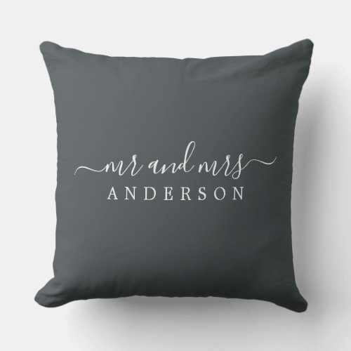 Chic Newlywed Mr Mrs Black White Monogram Throw Pillow