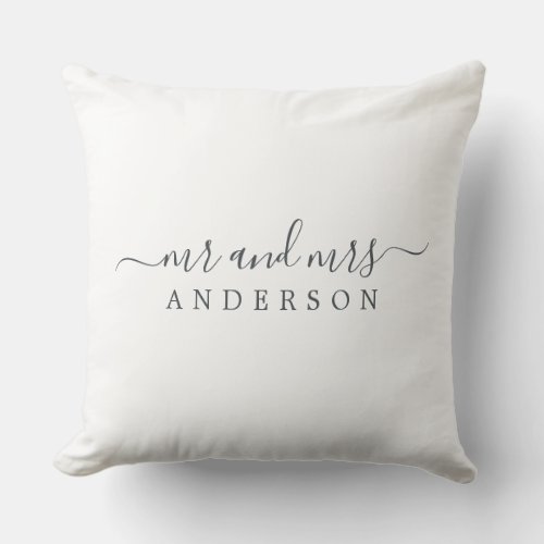 Chic Newlywed Mr Mrs Black White Monogram Throw Pillow