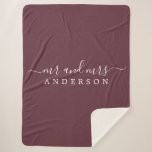 Chic Newlywed Mr Mrs Burgundy Monogram Sherpa Blanket<br><div class="desc">Chic, modern monogrammed burgundy sherpa blanket with the text Mr and Mrs in white elegant script. Simply add your married name. The color burgundy is used for this stylish design. Perfect luxury gift for the newlywed couple. If you need any help or matching products please contact us at happydolphinstudio@outlook.com. We're...</div>