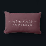 Chic Newlywed Mr Mrs Burgundy Monogrammed Lumbar Pillow<br><div class="desc">Chic, modern monogrammed burgundy pillow with the text Mr and Mrs in white elegant script. Simply add your married name. Perfect gift for the newlywed couple. Exclusively designed for you by Happy Dolphin Studio. If you need any help or matching products please contact us at happydolphinstudio@outlook.com. We're happy to help...</div>