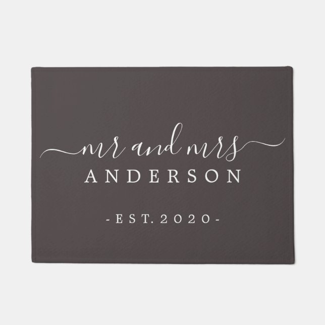 Chic Newlywed Mr Mrs Chocolate Family Monogram Doormat (Front)