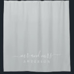 Chic Newlywed Mr Mrs Dark Misty Gray Monogram Shower Curtain<br><div class="desc">Chic light gray monogram shower curtain with the text Mr and Mrs in white elegant script. The color misty gray is used for this stylish design you can customize with your married name. Perfect luxury gift for the newlywed couple. Exclusively designed for you by Happy Dolphin Studio.</div>