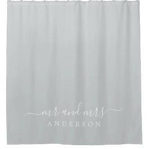 Chic Newlywed Mr Mrs Dark Misty Gray Monogram Shower Curtain