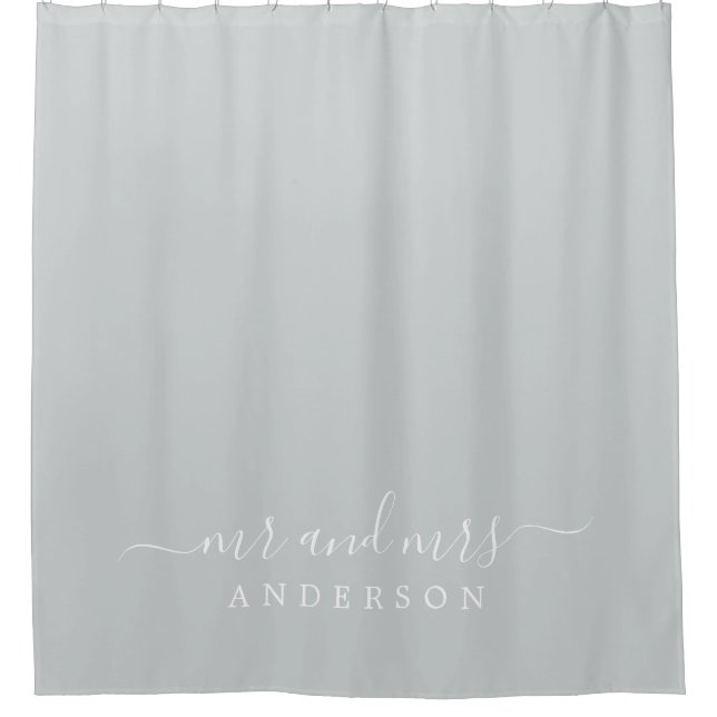 Chic Newlywed Mr Mrs Dark Misty Gray Monogram Shower Curtain (Front)