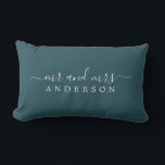 Chic Newlywed Mr Mrs Deep Emerald Monogram Lumbar Pillow<br><div class="desc">Chic, modern monogrammed dark emerald pillow with the text Mr and Mrs in white elegant script. Simply add your married name. The color deep emerald is used for this stylish design. Perfect luxury gift for the newlywed couple. Exclusively designed for you by Happy Dolphin Studio. If you need any help...</div>