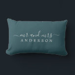 Chic Newlywed Mr Mrs Deep Emerald Monogram Lumbar Pillow<br><div class="desc">Chic, modern monogrammed dark emerald pillow with the text Mr and Mrs in white elegant script. Simply add your married name. The color deep emerald is used for this stylish design. Perfect luxury gift for the newlywed couple. Exclusively designed for you by Happy Dolphin Studio. If you need any help...</div>