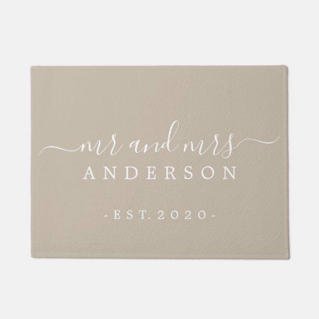 Chic Newlywed Mr Mrs Gray Family Monogram Doormat (Front)
