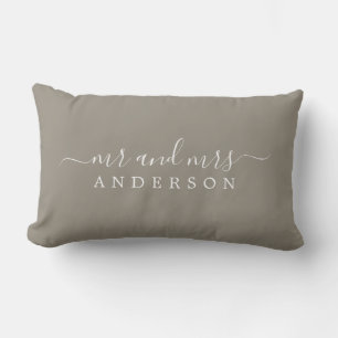 Chic Newlywed Mr Mrs Gray Monogram Lumbar Pillow