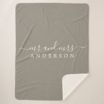 Chic Newlywed Mr Mrs Gray Monogram Sherpa Blanket<br><div class="desc">Chic, modern monogrammed gray sherpa blanket with the text Mr and Mrs in white elegant script. Simply add your married name. The color felted wool gray is used for this stylish design. Perfect luxury gift for the newlywed couple. If you need any help or matching products please contact us at...</div>